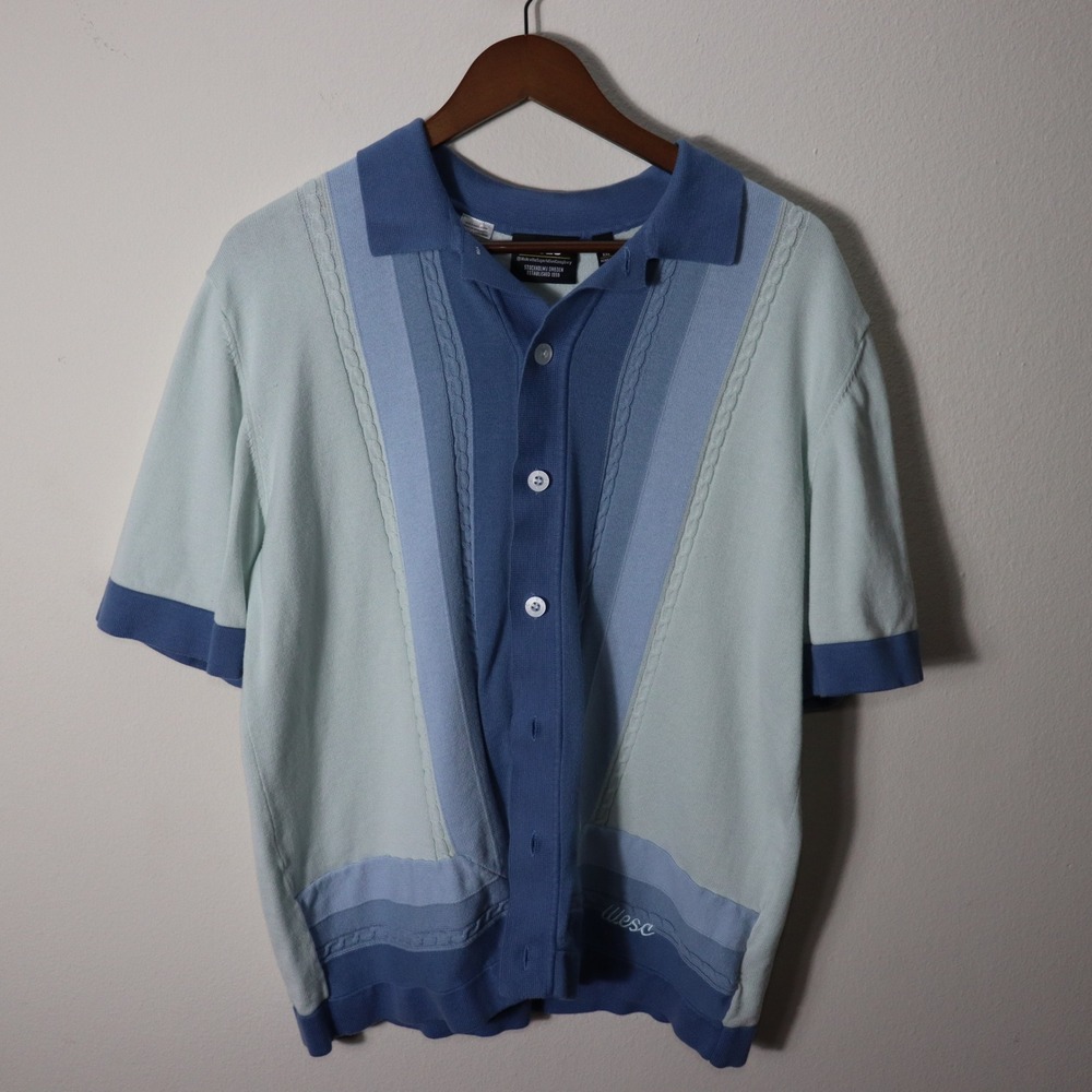 WeSC Knit Polo Shirt Blue